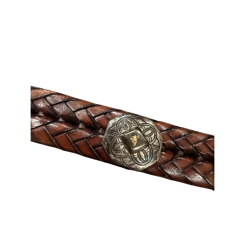 Brighton Brown Braided Leather‎ Belt Silver Engraved Buckle Southwestern Size 32